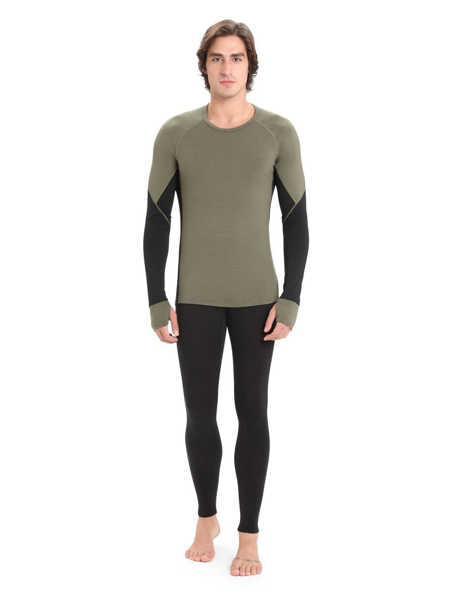 Men's Icebreaker BodyfitZone™ Merino 260 Zone Long Sleeve Crewe Thermal Top Base Layers Loden / Black | CA 1567OKIR